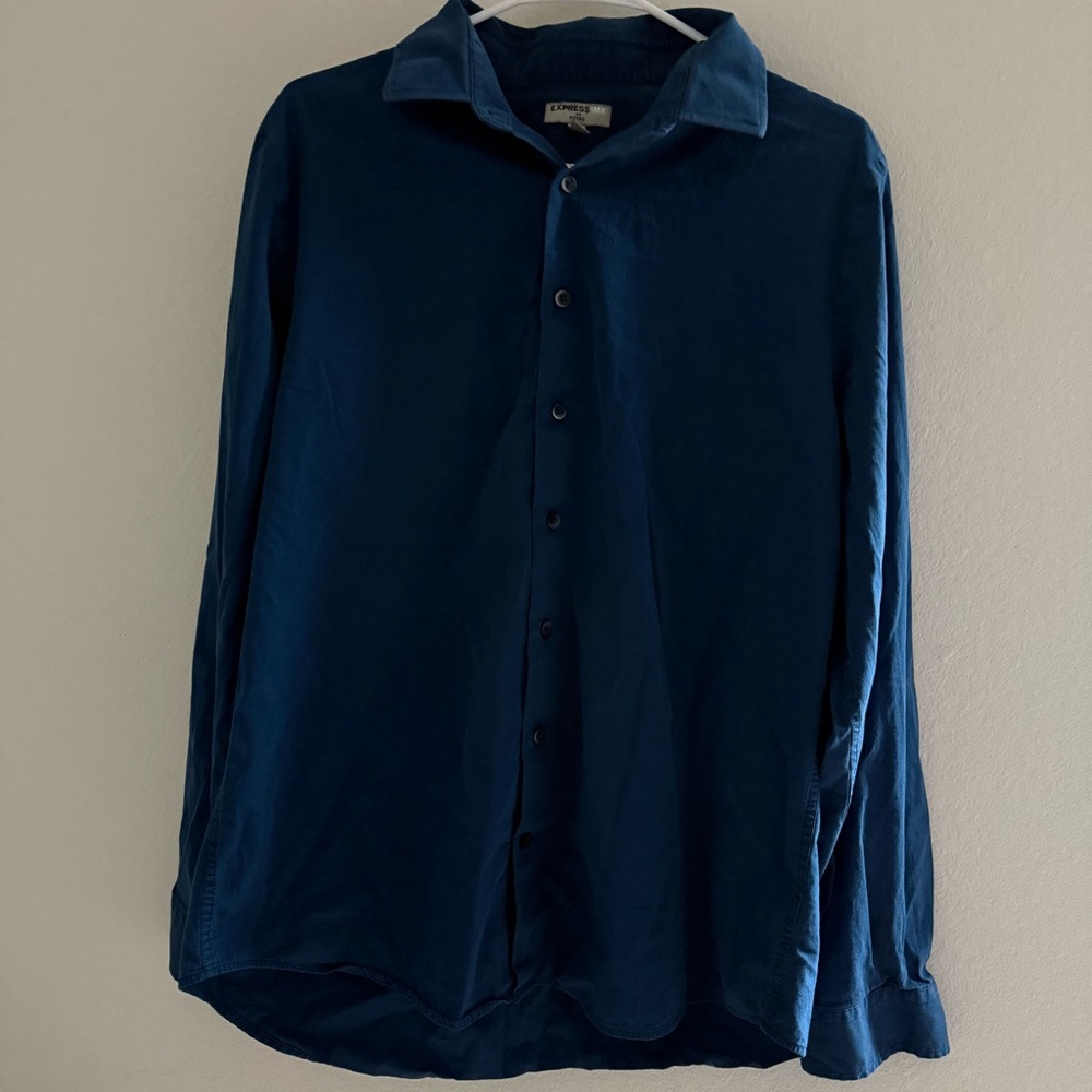 Express Men's Navy Blue Button-Up Shirt Size Large